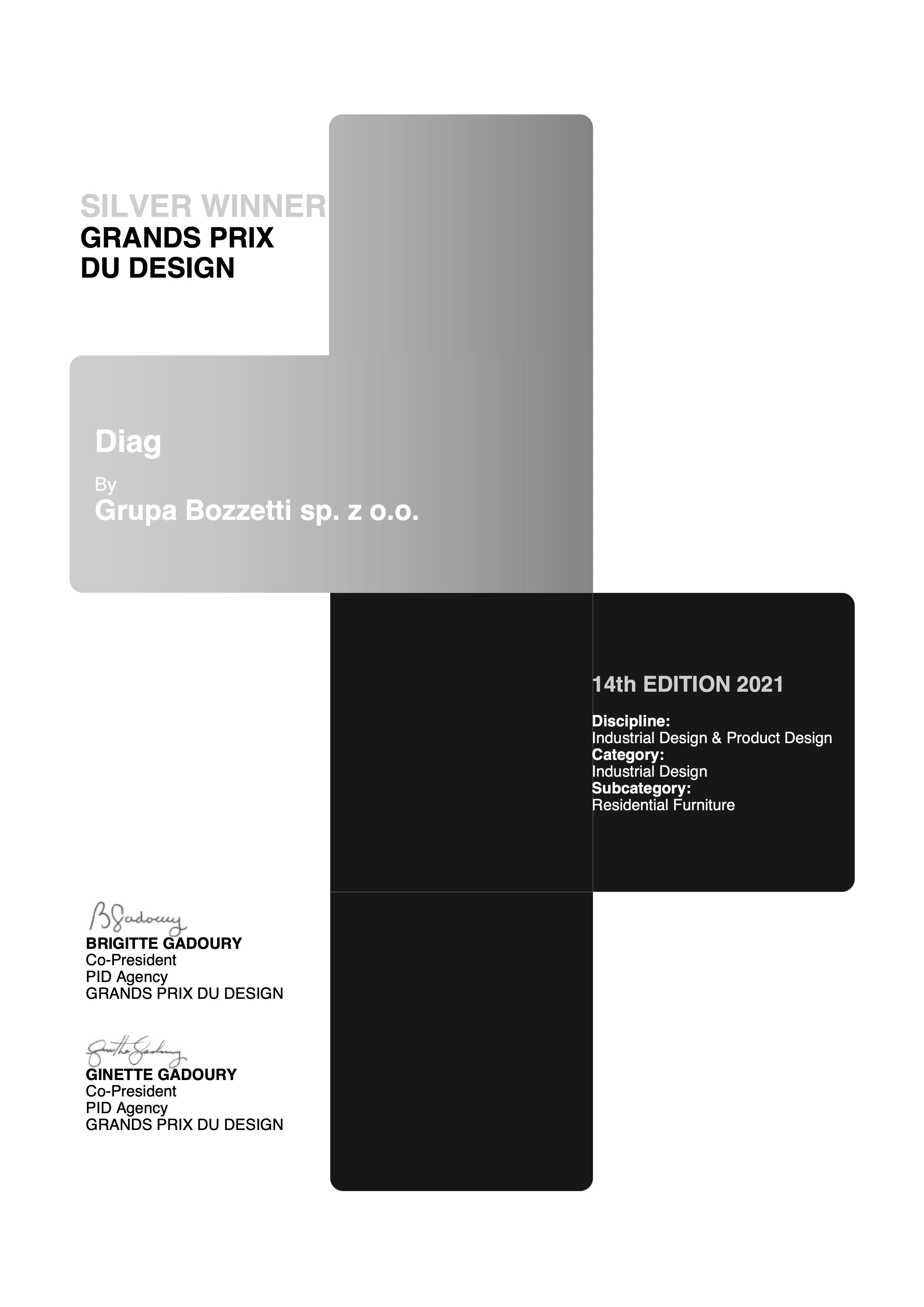 Grands Prix du Design 2021 Silver Winner certificate
